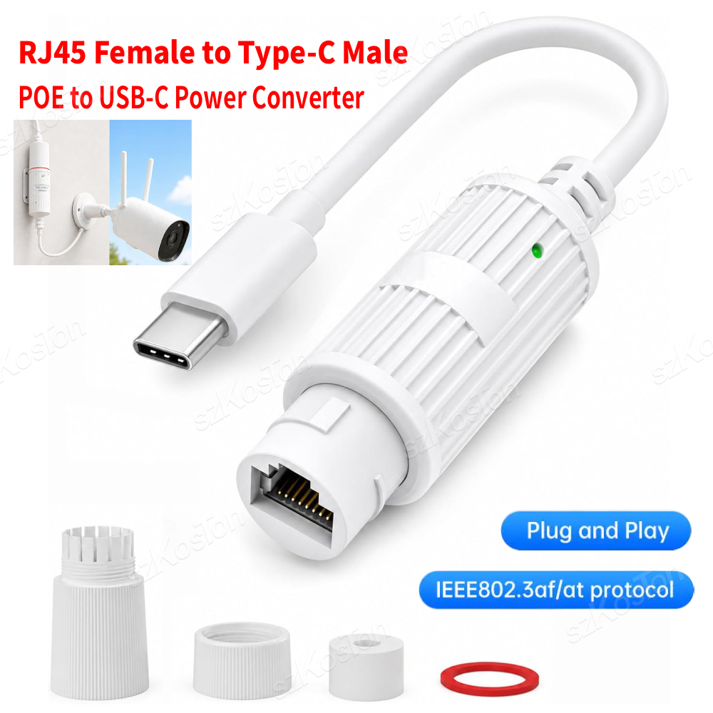 Outdoor Power Adapter Usb - POE naar USB-C stroomconverter RJ45 vrouwelijk