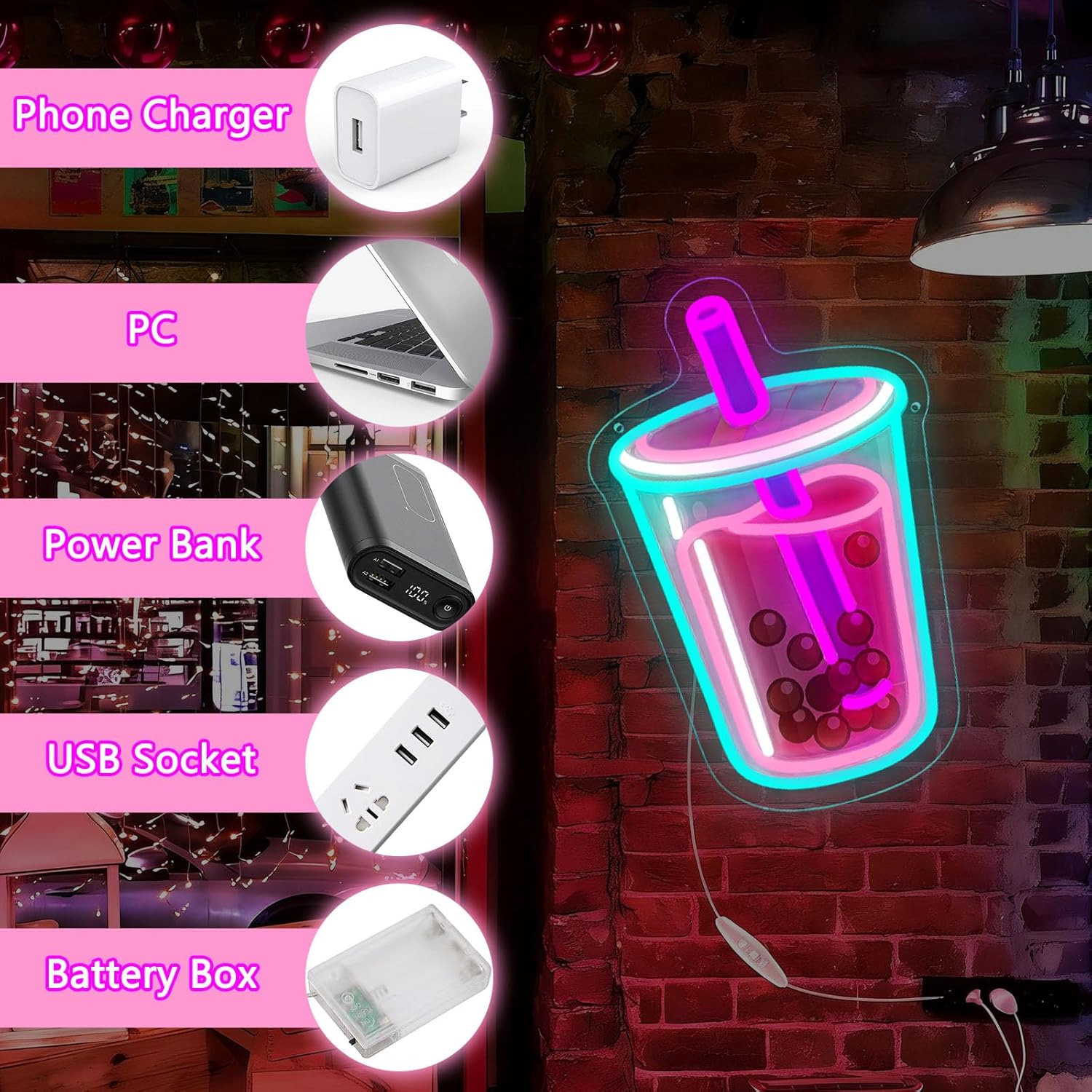 Bubble Tea Neon Sign USB-aange - Outdoor Kitchen Power recensie en prijs